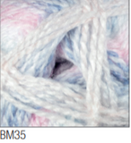 Swatch of Baby Marble DK yarn in shade BM35 (white, pale purple shades)