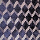 Swatch of Brent upholstery fabric - velvet texture in a geometric diamond print - in colourway Navy (navy base with ivory zigzag)