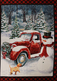 Red Christmas truck panel in Puppy with Red Plaid Border