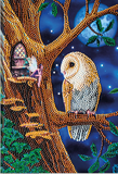 Owl and fairy tree completed crystal art notebook (barn owl in tree looking at fairy, night sky)