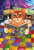 Completed kitten bedtime crystal art notebook (3 kittens in bed reading a 'Harry Pawtter' book)