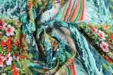 Swirled swatch California themed fabric in Teal Lagoon