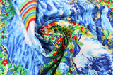 Swirled swatch California themed fabric in Blue Lagoon
