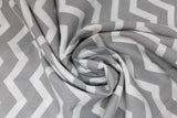 Swirled swatch calico fabric in grey and white zigzag (chevron)