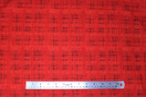 Flat swatch calico fabric in red & black blended