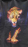 Full panel swatch Leopard Panel (24" x 44") (black rectangular panel with growling leopard walking towards you)