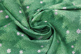 Swirled swatch Trees fabric (dark green fabric with light green dotted trees with tossed white snowflakes)