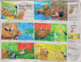 Full panel swatch - Bear Sees Colour Panel - (44"x 28") (6 rectangular book page panels to create a "Bear Sees Colors" book, cartoon woodland creature and friends)