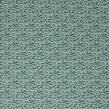 Square swatch Beetiemania fabric (white fabric with small layered leaf shape pointed oval dots in various shades of blue, green and teal allover)