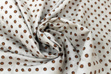 Swirled swatch coffee themed fabric in Brown Circles on White