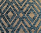 A lattice texture of diamonds with sky blue velvet diamonds on a tan base