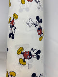 Full roll of Mickey and Minnie Mouse (Licensed) printed fabric in Classic Mickey (Mickey character drawing hands in pockets and one hand out style on white)