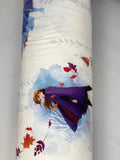 Roll of "Anna and Elsa on white" frozen characters and forsest/leaves tossed on white