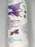 Roll of "Silhouettes" frozen character silhouettes in purple/blue with like coloured trees on white