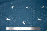 Flat swatch fairy printed fabric in Silver Fairies on Blue