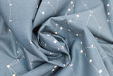 Swirled swatch fairy printed fabric in White & Silver Fairy Lights on Blue