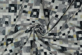 Print "Falcon Squares" from the Falcon Ridge collection, twisted to show drape and texture.