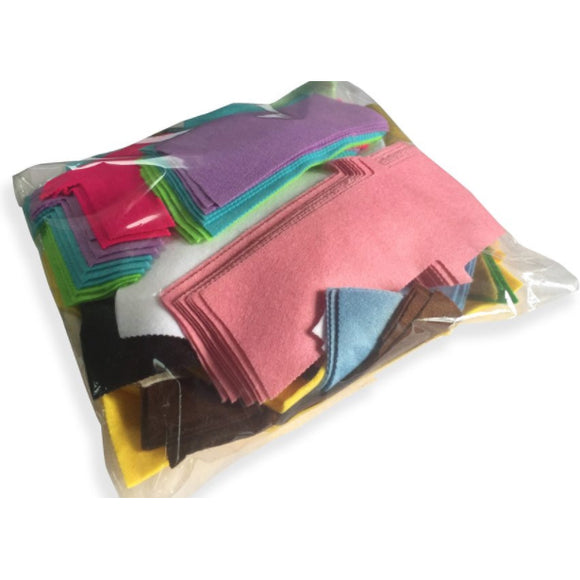 Plastic bag of assorted felt scraps in a variety of colours and sizes