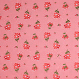 Square swatch summer blush fabric (pink/coral fabric with tossed red and white small floral with green stems)