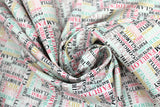 Swirled swatch glam themed fabric in Colourful Word Collage on White