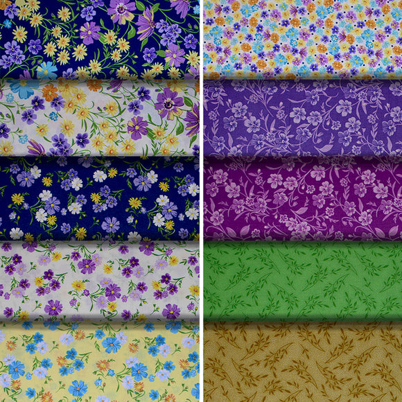 Group swatch wildflowers printed fabrics in various styles/colours