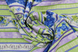 Swirled swatch hydrangea themed fabric in Blue Striped