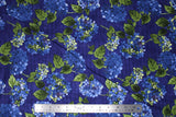 Flat swatch hydrangea themed fabric in Blue Hydrangeas & Writing