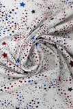 Swirled swatch fabric in Red, Blue, Silver Stars on White