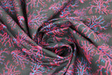 Swirled swatch Lightning fabric (black fabric with squiggly pink and blue lightning look lines tossed allover)
