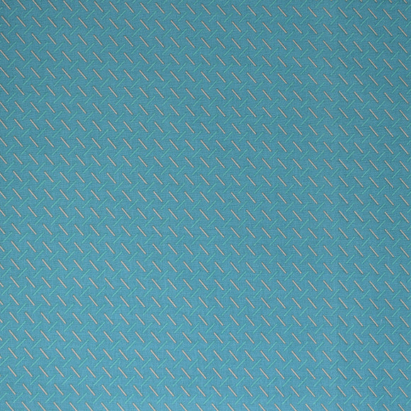 Square swatch around the roses fabric (turquoise blue fabric with small teal and white lines in a diagonal/crossing pattern)
