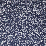 Square swatch John Louden fabric (navy blue fabric with white leafy floral swoopy pattern allover)