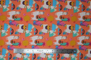 Group swatch assorted Llamas themed fabrics in various styles/colours