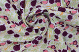 Swirled swatch food printed fabric in figs (white) (white fabric with tossed purple figs and doodled bubbles/greenery)