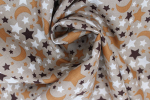 Group swatch small stars and moons printed fabric in various colours