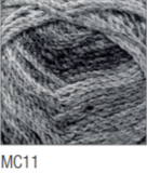 Swatch of Marble Chunky yarn in shade MC11 (light to dark grey shades with twists)