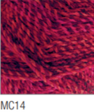 Swatch of Marble Chunky yarn in shade MC14 (medium to deep dark pink shades and purple with twists)