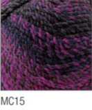 Swatch of Marble Chunky yarn in shade MC15 (medium to dark purple shades with twists)