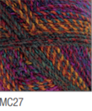 Swatch of Marble Chunky yarn in shade MC27 (deep purple, blue, orange, and pink with twists)