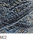 Swatch of Marble Chunky yarn in shade MC2 (light and dark blues, olive green/neutrals with twists)