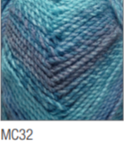 Swatch of Marble Chunky yarn in shade MC32 (light to medium blue shades with twists)