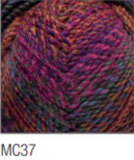 Swatch of Marble Chunky yarn in shade MC37 (faded medium pink, orange, blue shades with twists)