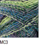 Swatch of Marble Chunky yarn in shade MC3 (light to dark blues and light to dark greens with twists)