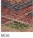 Swatch of Marble Chunky yarn in shade MC45 (faded pink shades, blue and green with twists)