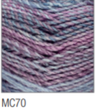 Swatch of Marble Chunky yarn in shade MC70 (light to dark blue and purple shades with twists)