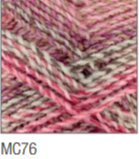 Swatch of Marble Chunky yarn in shade MC76 (white and light to dark faded pink shades with twists)