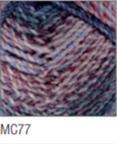 Swatch of Marble Chunky yarn in shade MC77 (light to dark purple/blue shades with twists)