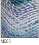 Swatch of Marble Chunky yarn in shade MC83 (light to dark blue shades with twists)