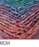 Swatch of Marble Chunky yarn in shade MC84 (pink, purple, blue, green shades with twists)