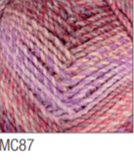 Swatch of Marble Chunky yarn in shade MC87 (light to dark pink/purple shades with twists)