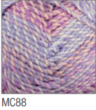 Swatch of Marble Chunky yarn in shade MC88 (white, light blue and purple shades with twists)